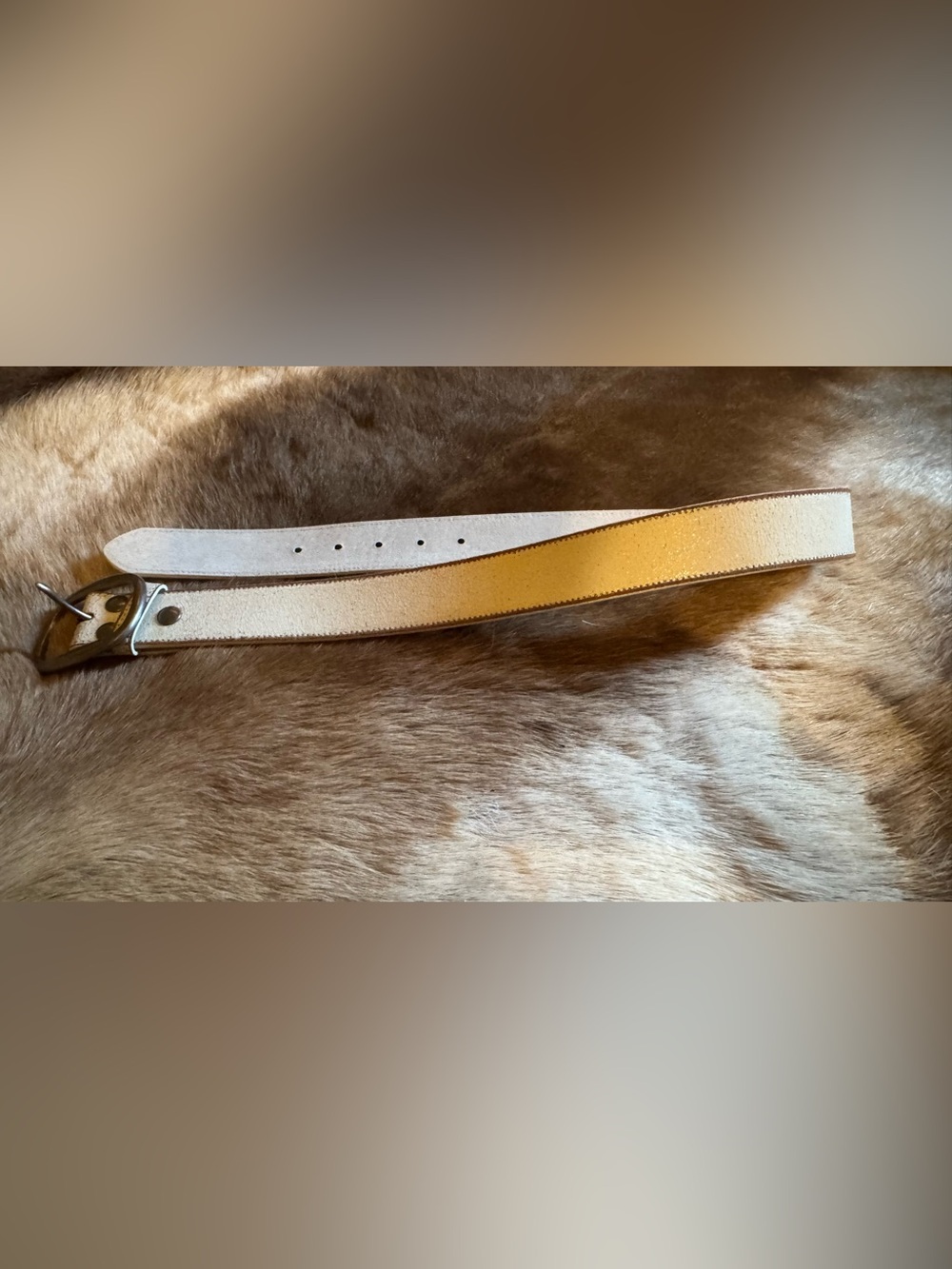 Women’s Cream Leather Belt with Silver Buckle
